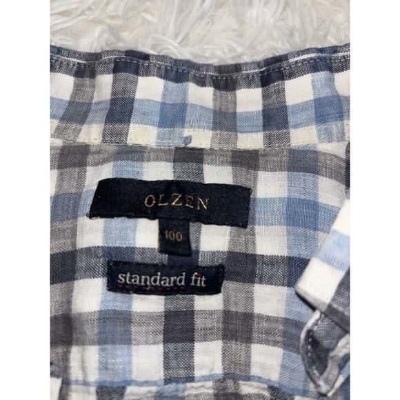 Olzen “ Standard Fit” Men’s Sz. 100 Blue Striped Button Down Linen Blend. Great - Picture 2 of 9